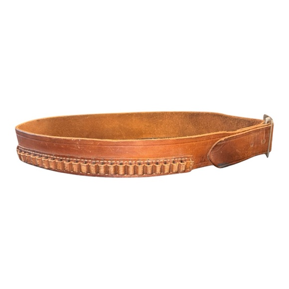 Vintage Brown Leather Cartridge Belt Wide Ammo Holder Adjustable Buckle ART - Picture 2 of 4